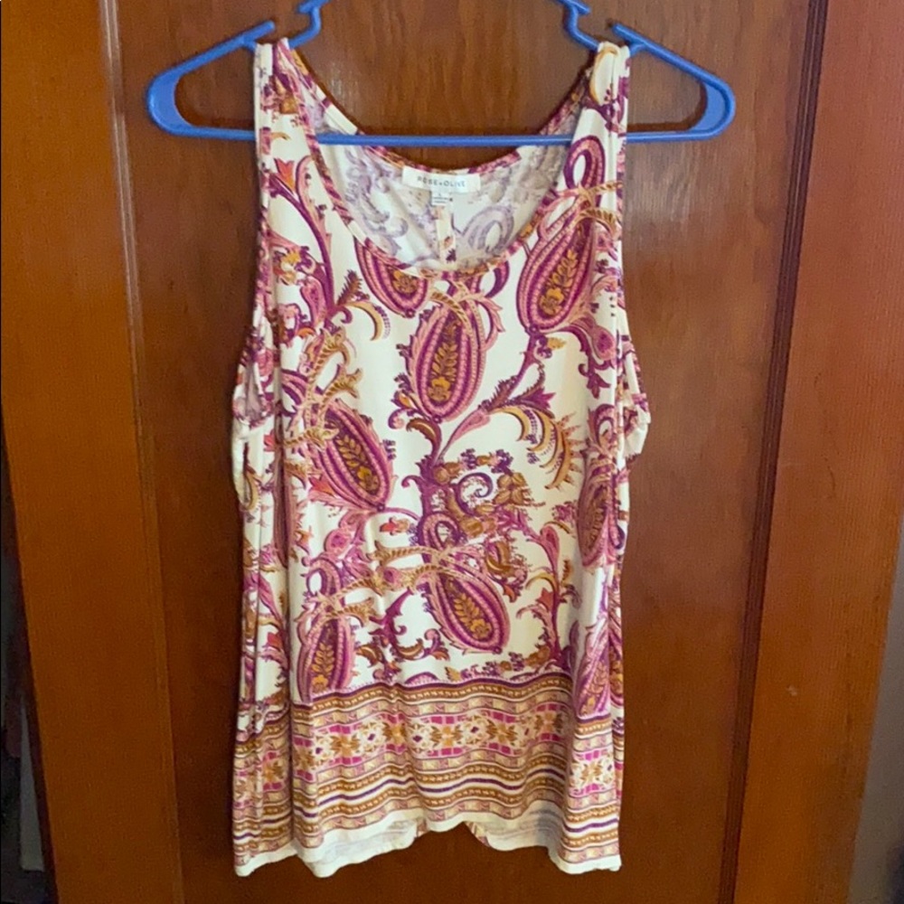 Fuschia and gold paisley print tank